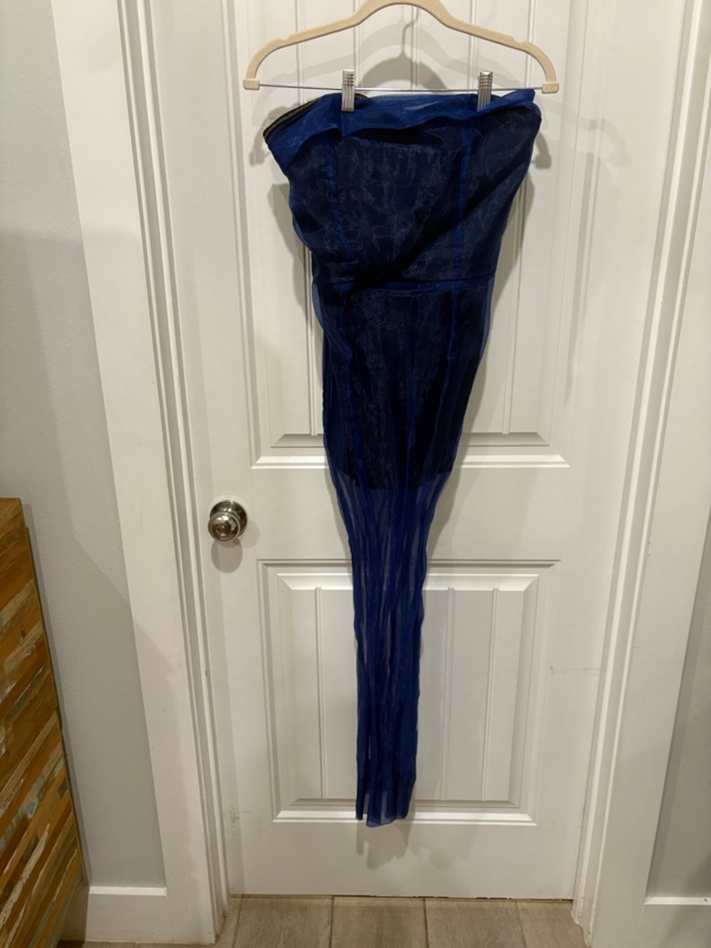 Women’s Blue Sheer Slim dress with slit